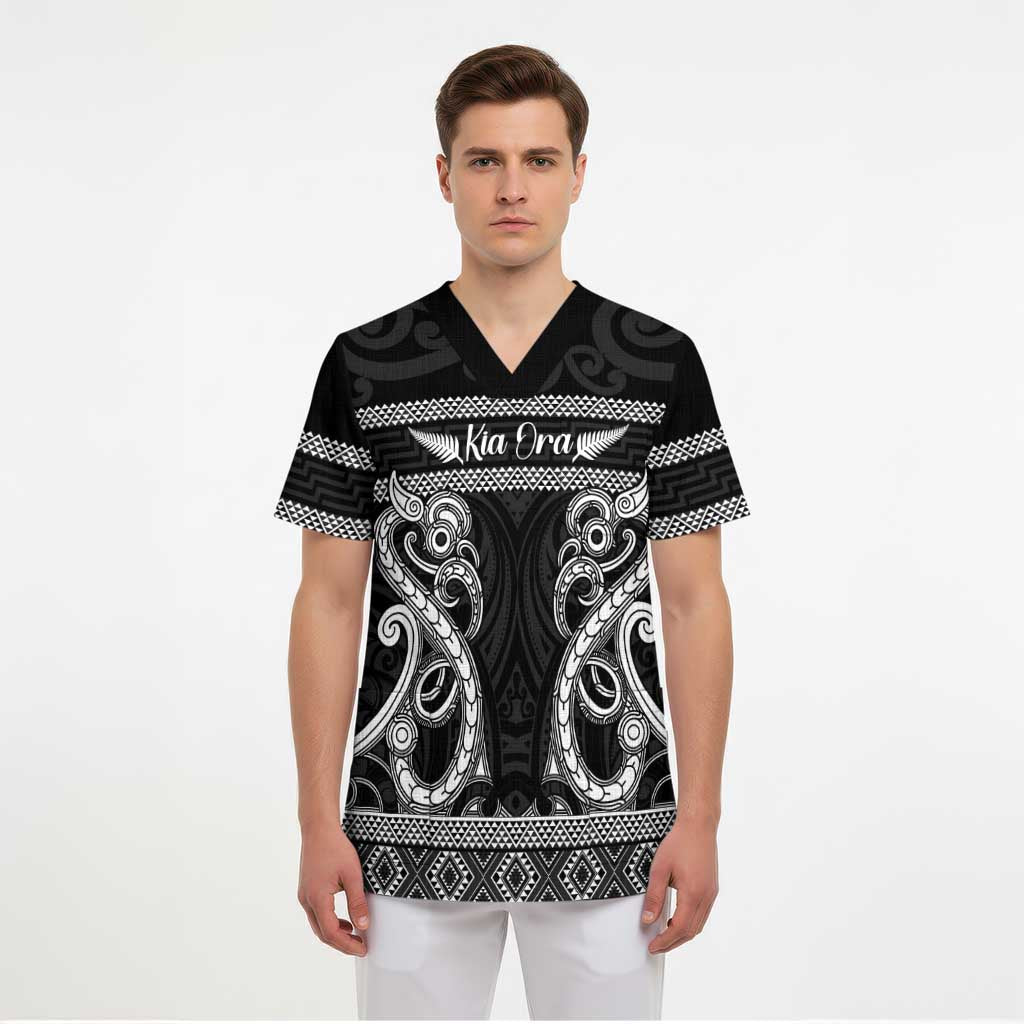 Kia Ora New Zealand Scrub Top Maori Language Week Pango Taniko Motif - Polynesian Pride
