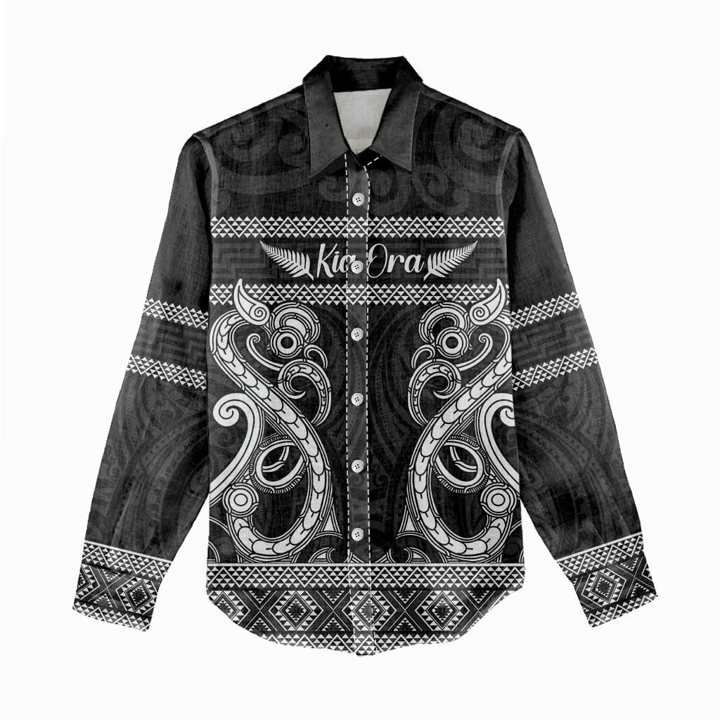 Kia Ora New Zealand Women Casual Shirt Maori Language Week Pango Taniko Motif - Polynesian Pride