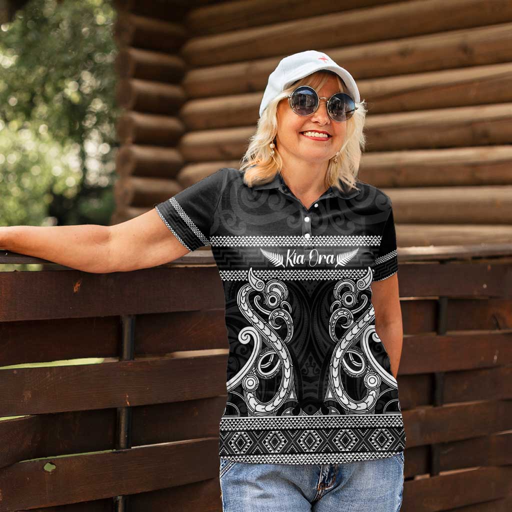 Kia Ora New Zealand Women Polo Shirt Maori Language Week Pango Taniko Motif - Polynesian Pride