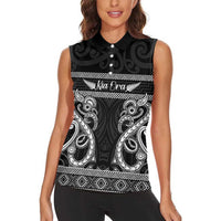 Kia Ora New Zealand Women Sleeveless Polo Shirt Maori Language Week Pango Taniko Motif - Polynesian Pride