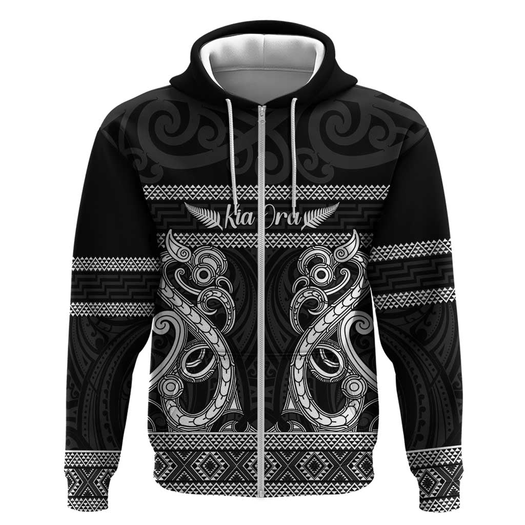Kia Ora New Zealand Zip Hoodie Maori Language Week Pango Taniko Motif - Polynesian Pride