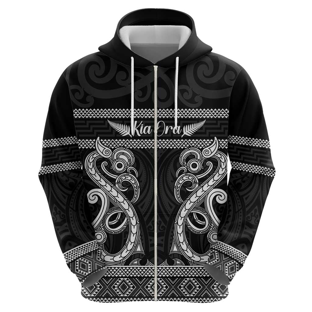 Kia Ora New Zealand Zip Hoodie Maori Language Week Pango Taniko Motif - Polynesian Pride