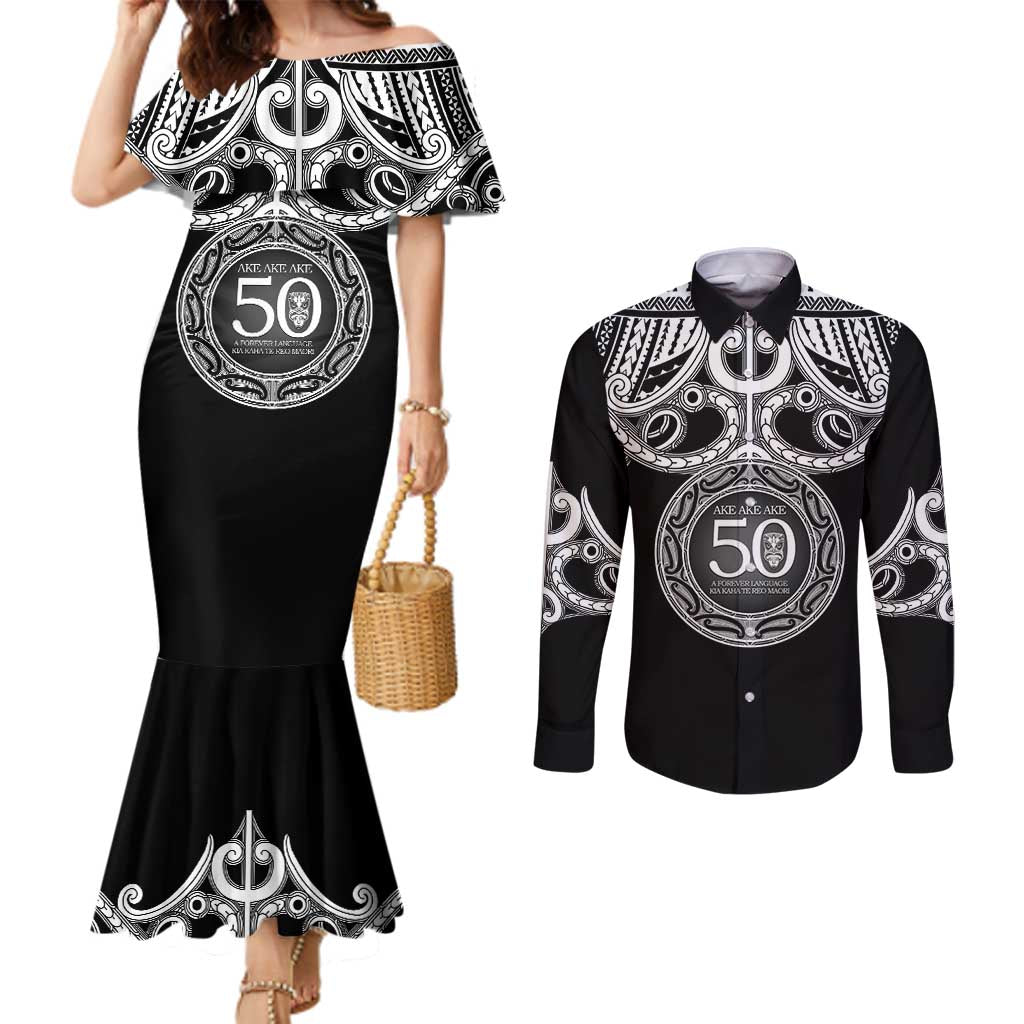 Kia Kaha Te Reo Maori New Zealand Couples Matching Mermaid Dress and Long Sleeve Button Shirt 50th Anniversary Ake Ake Ake - Polynesian Pride