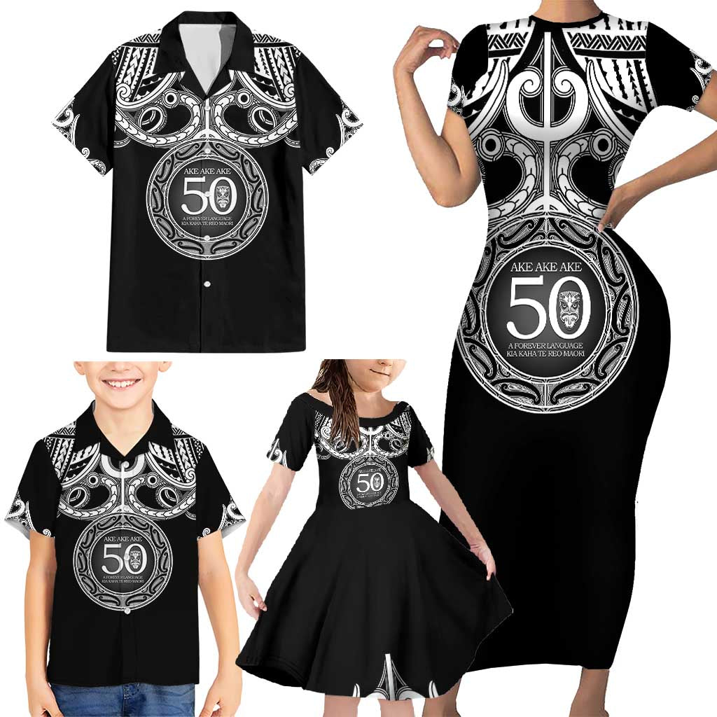 Kia Kaha Te Reo Maori New Zealand Family Matching Short Sleeve Bodycon Dress and Hawaiian Shirt 50th Anniversary Ake Ake Ake - Polynesian Pride