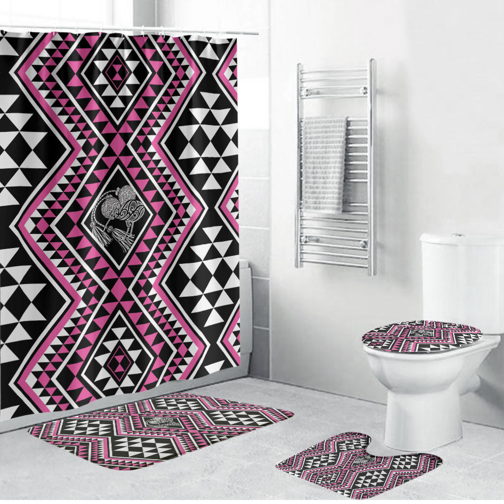 New Zealand Mawhero Taniko Motifs Bathroom Set Maori Poi Dance Costume Inspired LT14 Bathroom Set (4 pcs) Pink - Polynesian Pride