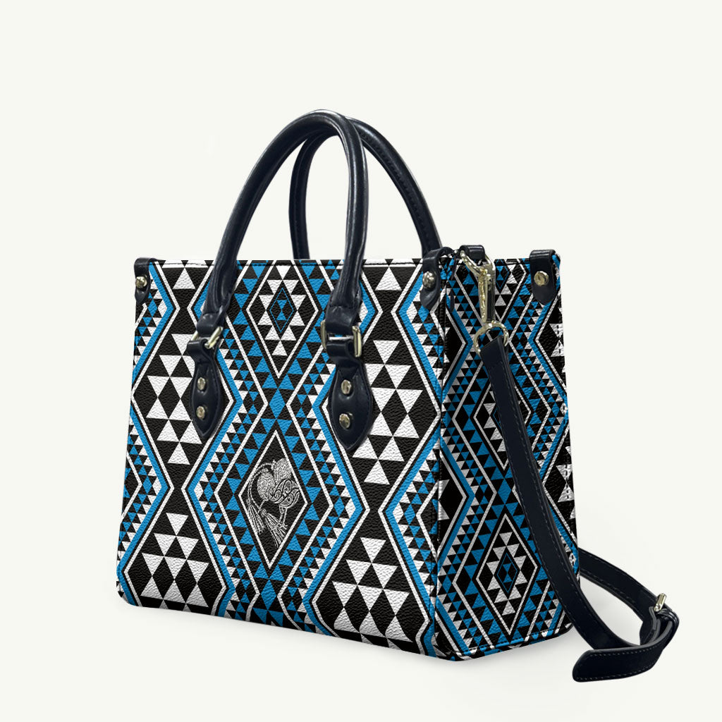 New Zealand Kikorangi Taniko Motifs Leather Bag Maori Poi Dance Costume Inspired LT14 Blue - Polynesian Pride