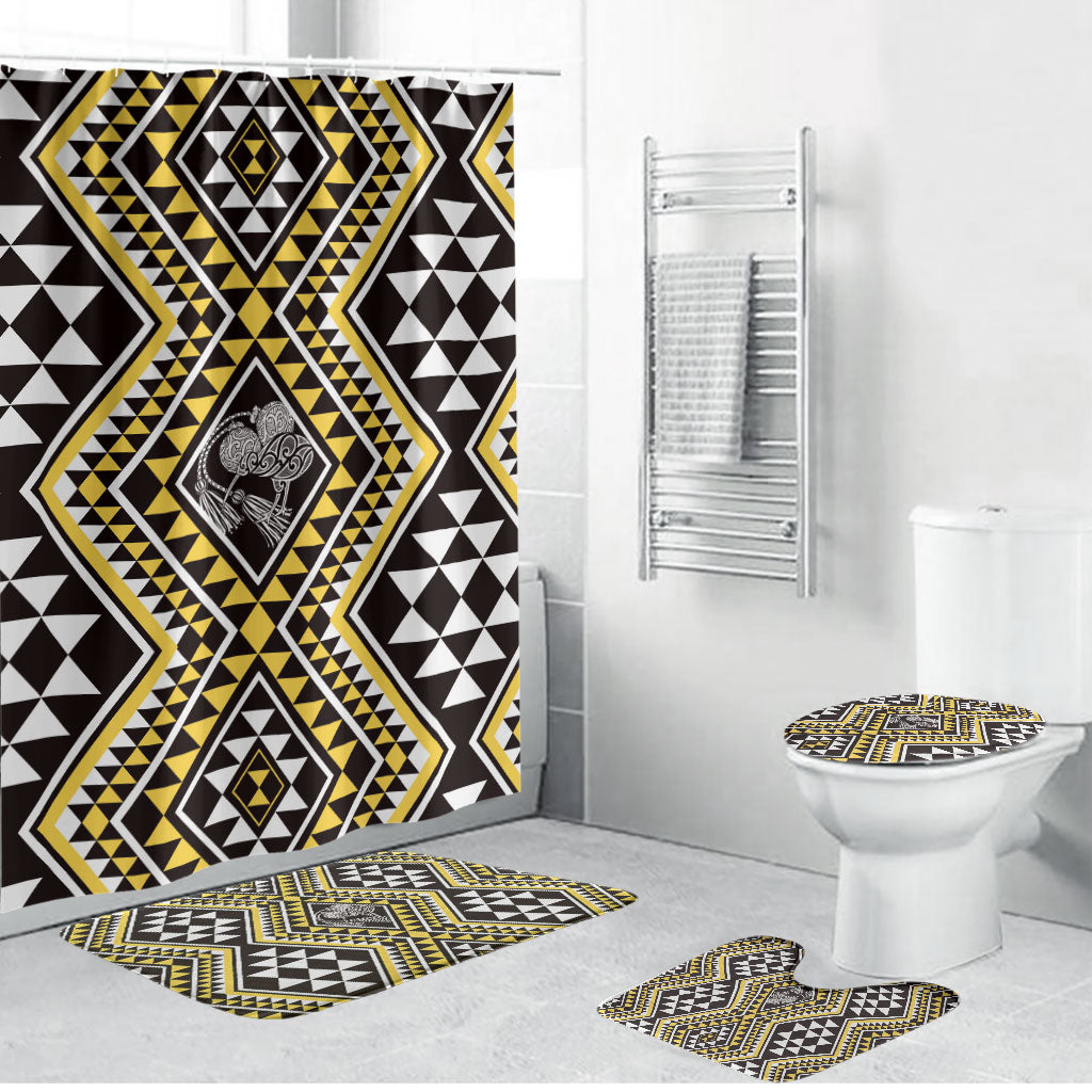 New Zealand Kowhai Taniko Motifs Bathroom Set Maori Poi Dance Costume Inspired LT14 Bathroom Set (4 pcs) Yellow - Polynesian Pride