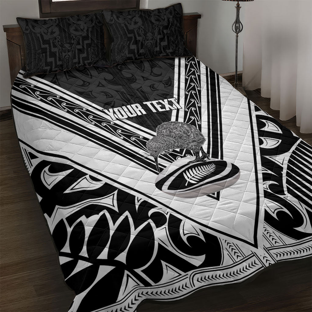 New Zealand Silver Fern Rugby Custom Quilt Bed Set Go Wheel Kiwi Maori Pattern LT14 White - Polynesian Pride