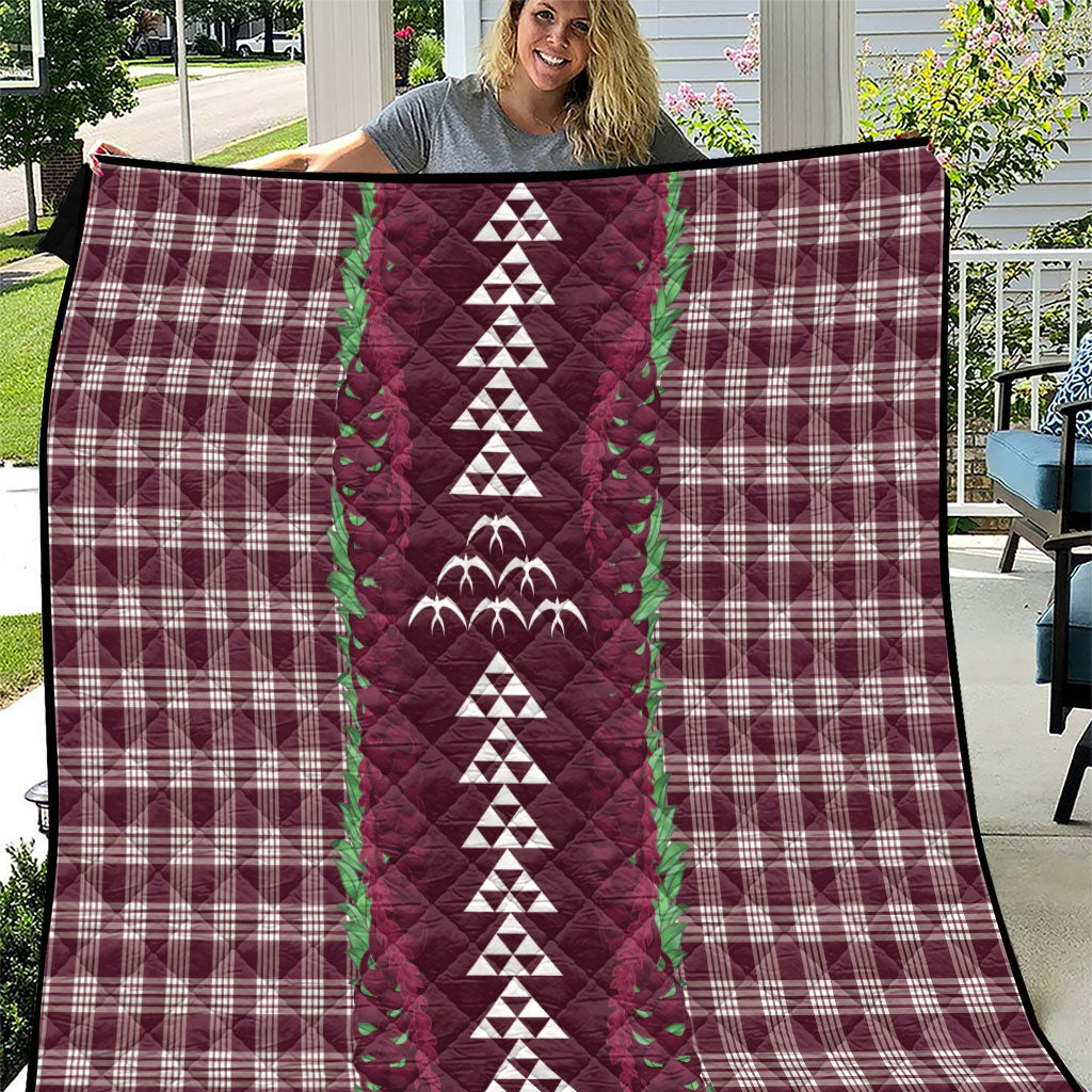Burgundy Palaka Hawaii Iwa Bird Quilt Hawaiian Kakau Jade Vine Lei LT14 Burgundy - Polynesian Pride