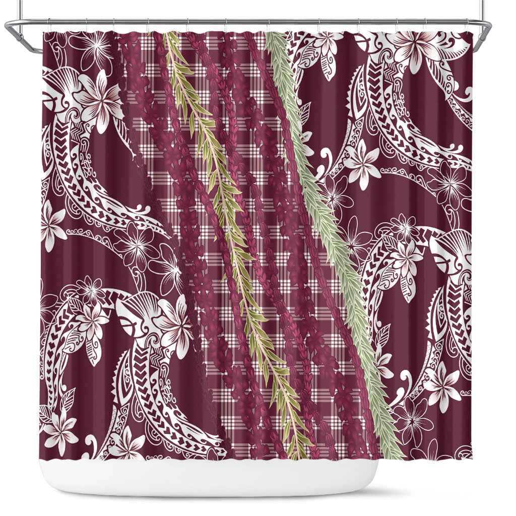 Burgundy Palaka Hawaii Leis Shower Curtain Hawaiian-plaid Elegant Tropical Vibes LT14 Burgundy - Polynesian Pride