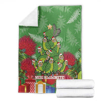Kakapo New Zealand Christmas Blanket Meri Kirihimete Pohutukawa - Green Color