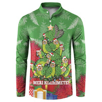 Kakapo New Zealand Christmas Button Sweatshirt Meri Kirihimete Pohutukawa - Green Color LT14 Green - Polynesian Pride