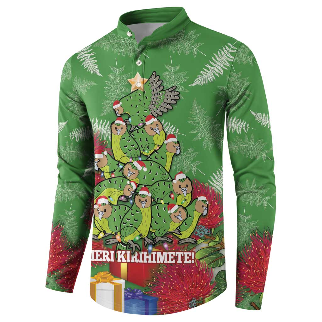 Kakapo New Zealand Christmas Button Sweatshirt Meri Kirihimete Pohutukawa - Green Color LT14 - Polynesian Pride