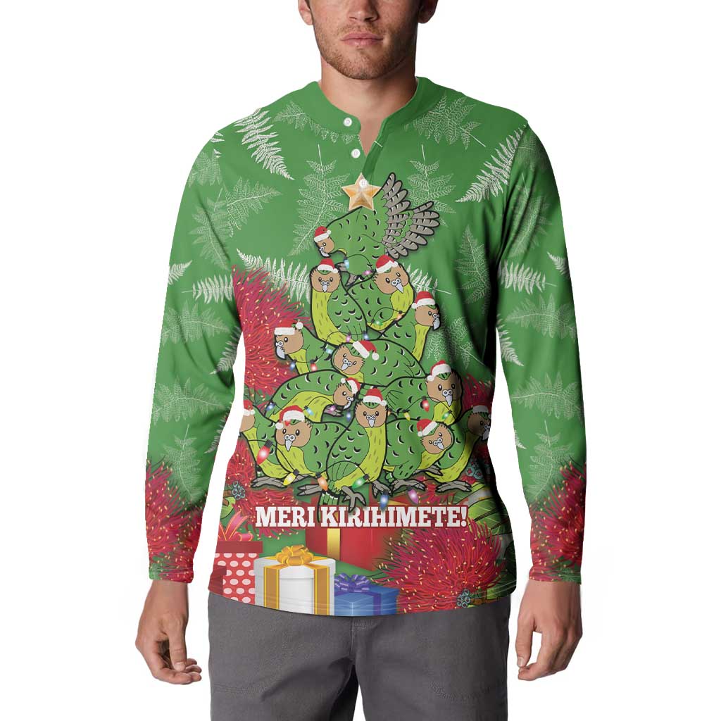 Kakapo New Zealand Christmas Button Sweatshirt Meri Kirihimete Pohutukawa - Green Color LT14 - Polynesian Pride