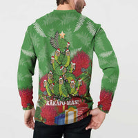 Kakapo New Zealand Christmas Button Sweatshirt Meri Kirihimete Pohutukawa - Green Color LT14 - Polynesian Pride