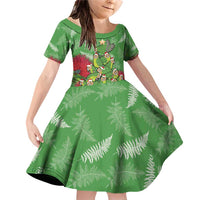 Kakapo New Zealand Christmas Family Matching Off Shoulder Short Dress and Hawaiian Shirt Meri Kirihimete Pohutukawa - Green Color