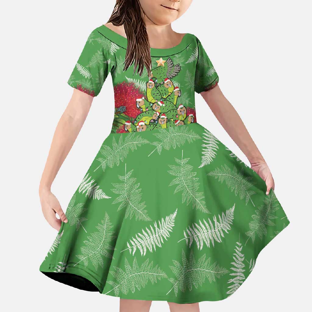 Kakapo New Zealand Christmas Family Matching Summer Maxi Dress and Hawaiian Shirt Meri Kirihimete Pohutukawa - Green Color