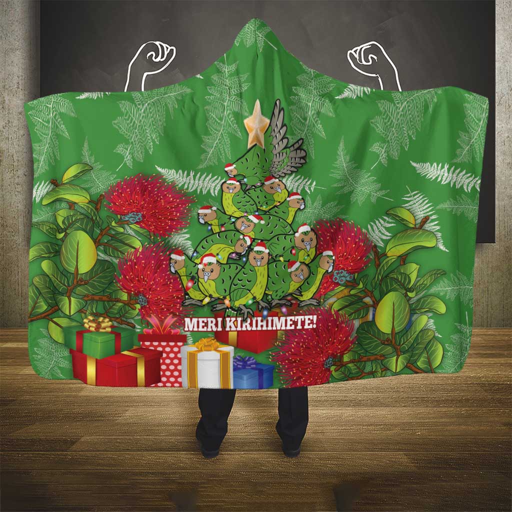 Kakapo New Zealand Christmas Hooded Blanket Meri Kirihimete Pohutukawa - Green Color LT14 - Polynesian Pride
