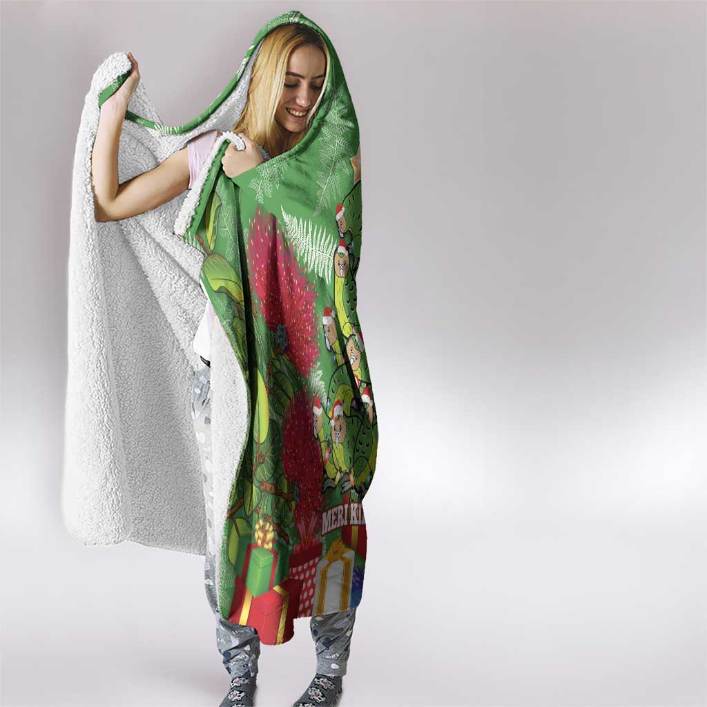 Kakapo New Zealand Christmas Hooded Blanket Meri Kirihimete Pohutukawa - Green Color LT14 - Polynesian Pride