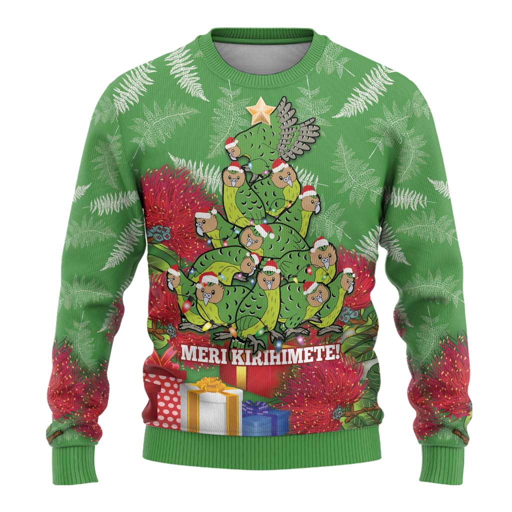Kakapo New Zealand Christmas Ugly Christmas Sweater Meri Kirihimete Pohutukawa - Green Color