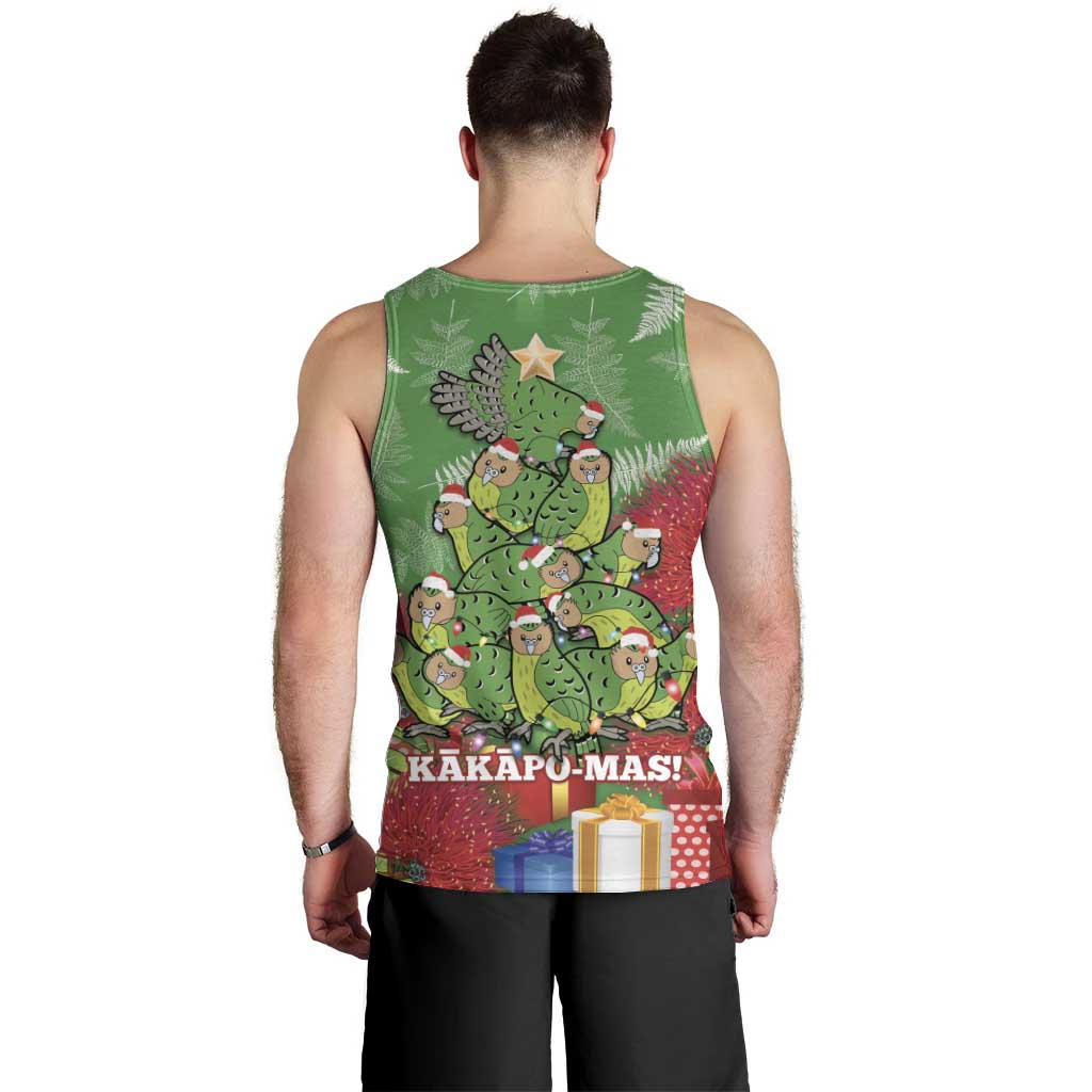 Kakapo New Zealand Christmas Men Tank Top Meri Kirihimete Pohutukawa - Green Color