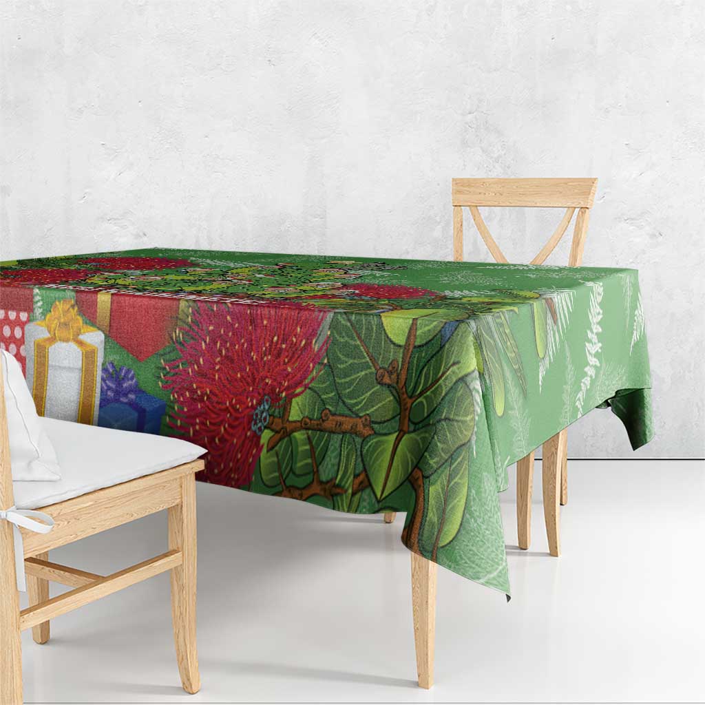 Kakapo New Zealand Christmas Tablecloth Meri Kirihimete Pohutukawa - Green Color