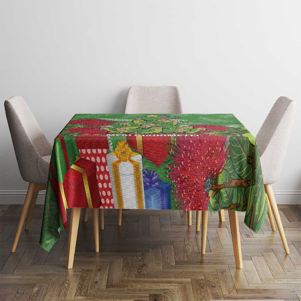 Kakapo New Zealand Christmas Tablecloth Meri Kirihimete Pohutukawa - Green Color