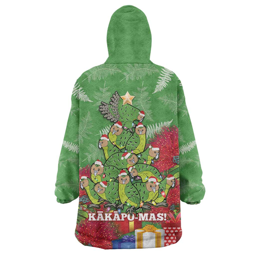 Kakapo New Zealand Christmas Wearable Blanket Hoodie Meri Kirihimete Pohutukawa - Green Color