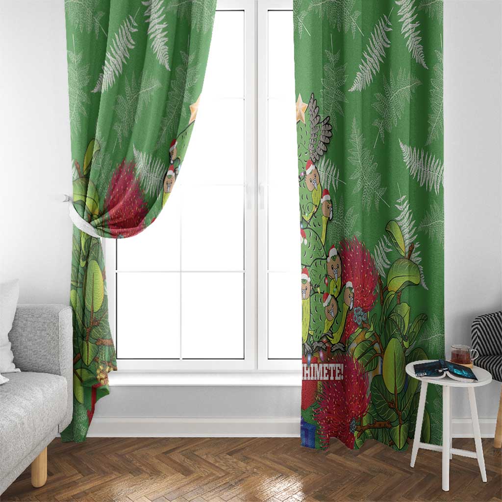 Kakapo New Zealand Christmas Window Curtain Meri Kirihimete Pohutukawa - Green Color