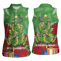 Kakapo New Zealand Christmas Women Sleeveless Polo Shirt Meri Kirihimete Pohutukawa - Green Color LT14 - Polynesian Pride