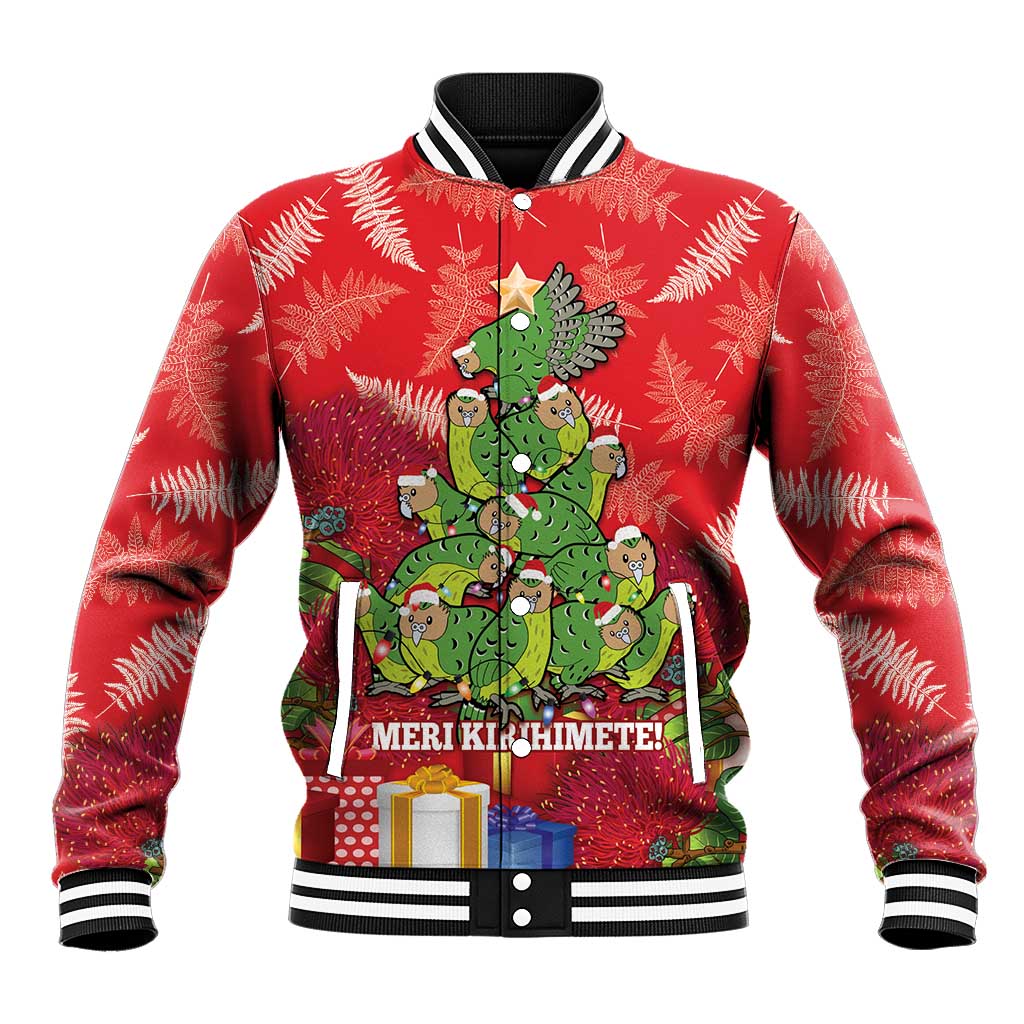 Kakapo New Zealand Christmas Baseball Jacket Meri Kirihimete Pohutukawa - Red Color LT14 Unisex Red - Polynesian Pride