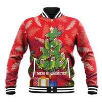 Kakapo New Zealand Christmas Baseball Jacket Meri Kirihimete Pohutukawa - Red Color LT14 Unisex Red - Polynesian Pride