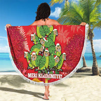 Kakapo New Zealand Christmas Beach Blanket Meri Kirihimete Pohutukawa - Red Color