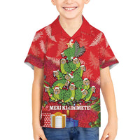 Kakapo New Zealand Christmas Family Matching Long Sleeve Bodycon Dress and Hawaiian Shirt Meri Kirihimete Pohutukawa - Red Color