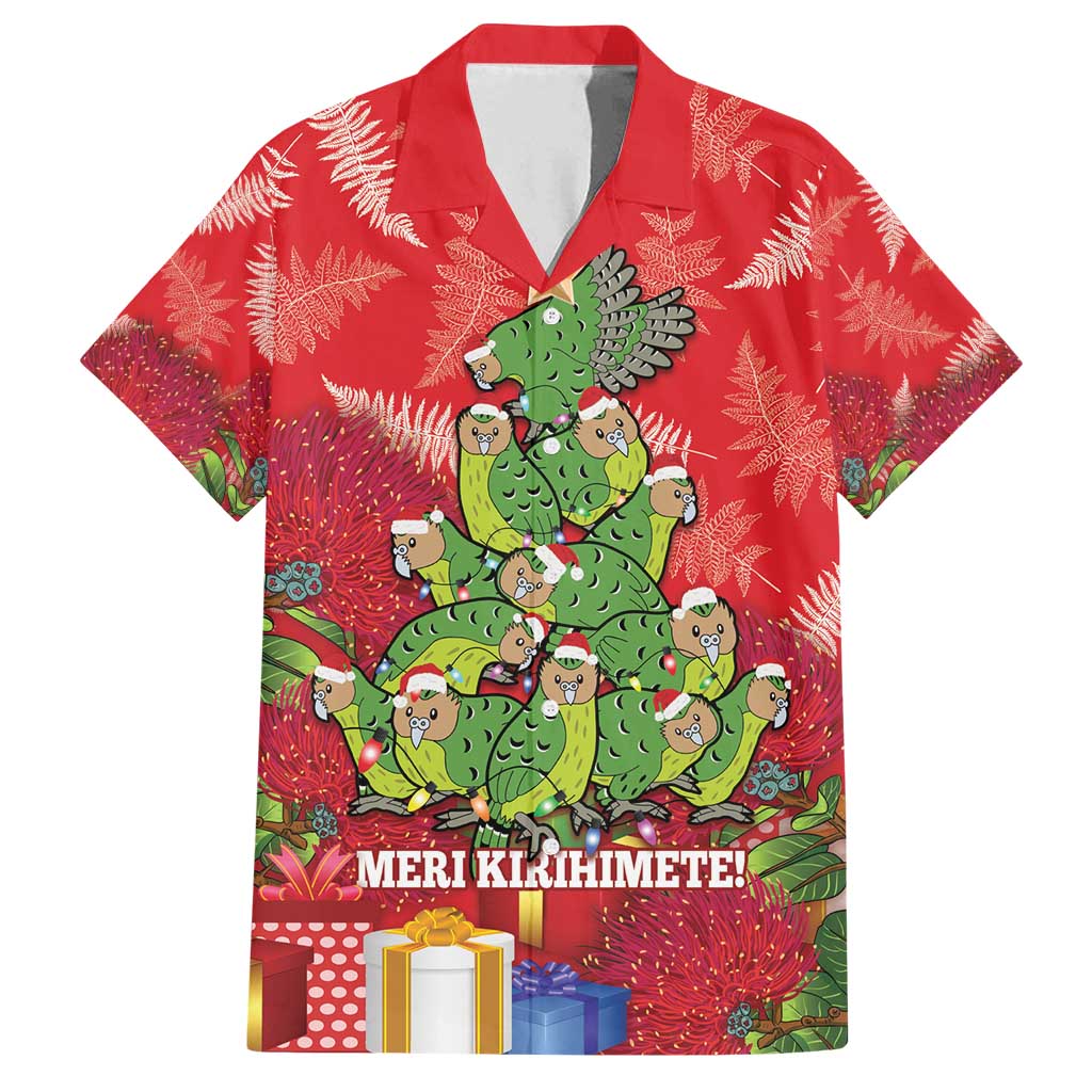 Kakapo New Zealand Christmas Family Matching Off Shoulder Maxi Dress and Hawaiian Shirt Meri Kirihimete Pohutukawa - Red Color