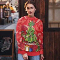 Kakapo New Zealand Christmas Ugly Christmas Sweater Meri Kirihimete Pohutukawa - Red Color