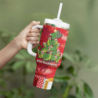Kakapo New Zealand Christmas Tumbler With Handle Meri Kirihimete Pohutukawa - Red Color