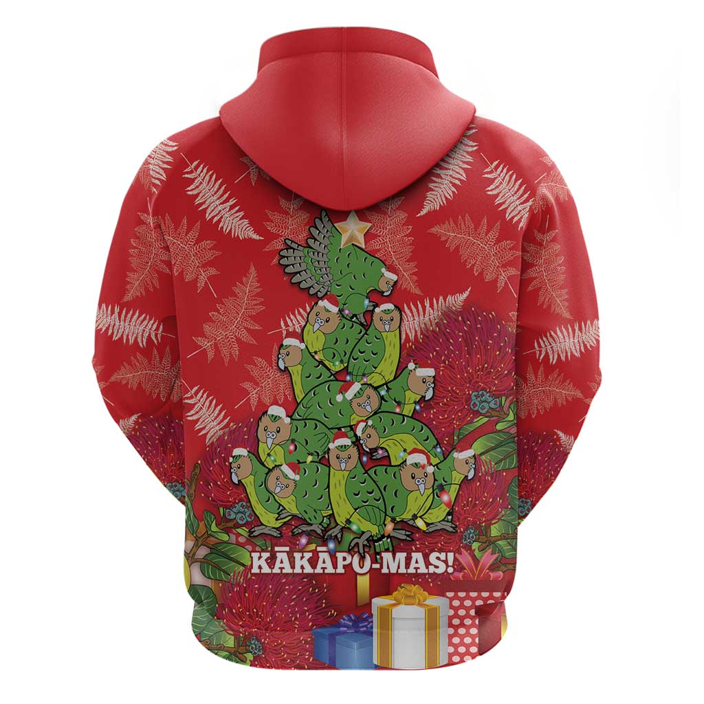 Kakapo New Zealand Christmas Zip Hoodie Meri Kirihimete Pohutukawa - Red Color