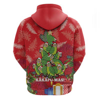 Kakapo New Zealand Christmas Zip Hoodie Meri Kirihimete Pohutukawa - Red Color
