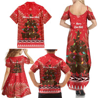 Kiwi New Zealand Christmas Family Matching Summer Maxi Dress and Hawaiian Shirt Meri Kirihimete Silver Fern - Red Color LT14 - Polynesian Pride