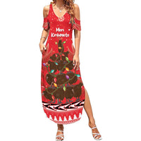 Kiwi New Zealand Christmas Family Matching Summer Maxi Dress and Hawaiian Shirt Meri Kirihimete Silver Fern - Red Color LT14 Mom's Dress Red - Polynesian Pride