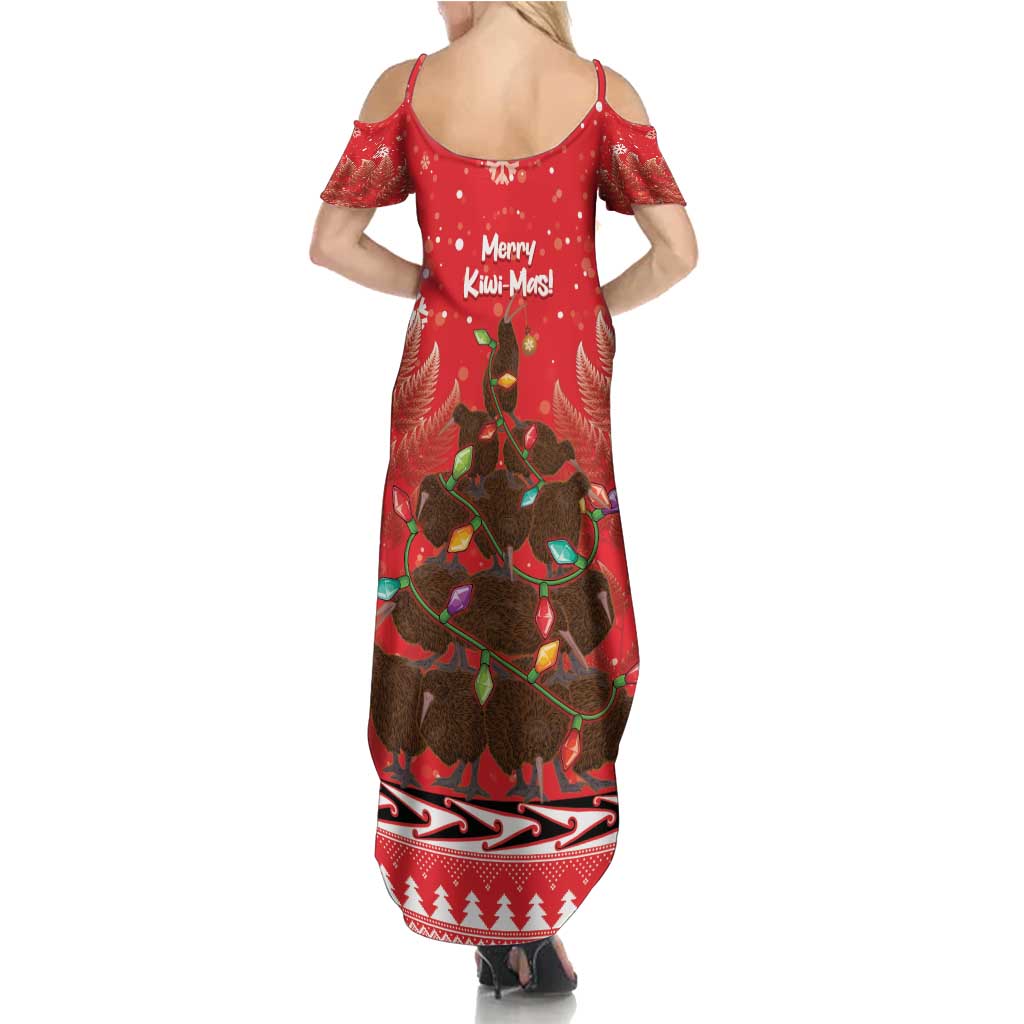 Kiwi New Zealand Christmas Family Matching Summer Maxi Dress and Hawaiian Shirt Meri Kirihimete Silver Fern - Red Color LT14 - Polynesian Pride