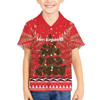 Kiwi New Zealand Christmas Family Matching Summer Maxi Dress and Hawaiian Shirt Meri Kirihimete Silver Fern - Red Color LT14 Son's Shirt Red - Polynesian Pride