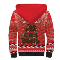 Kiwi New Zealand Christmas Sherpa Hoodie Meri Kirihimete Silver Fern - Red Color
