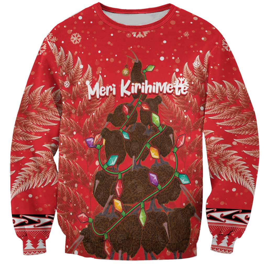 Kiwi New Zealand Christmas Sweatshirt Meri Kirihimete Silver Fern - Red Color LT14 Unisex Red - Polynesian Pride