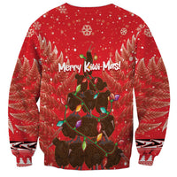 Kiwi New Zealand Christmas Sweatshirt Meri Kirihimete Silver Fern - Red Color LT14 - Polynesian Pride