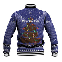 Kiwi New Zealand Christmas Baseball Jacket Meri Kirihimete Silver Fern - Blue Color LT14 - Polynesian Pride
