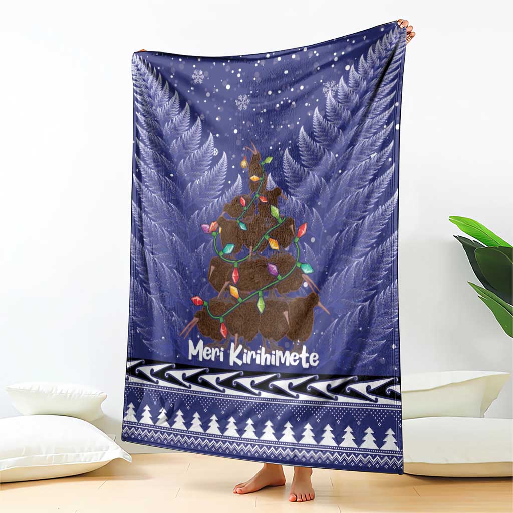 Kiwi New Zealand Christmas Blanket Meri Kirihimete Silver Fern - Blue Color