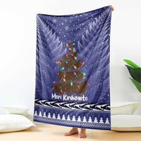 Kiwi New Zealand Christmas Blanket Meri Kirihimete Silver Fern - Blue Color