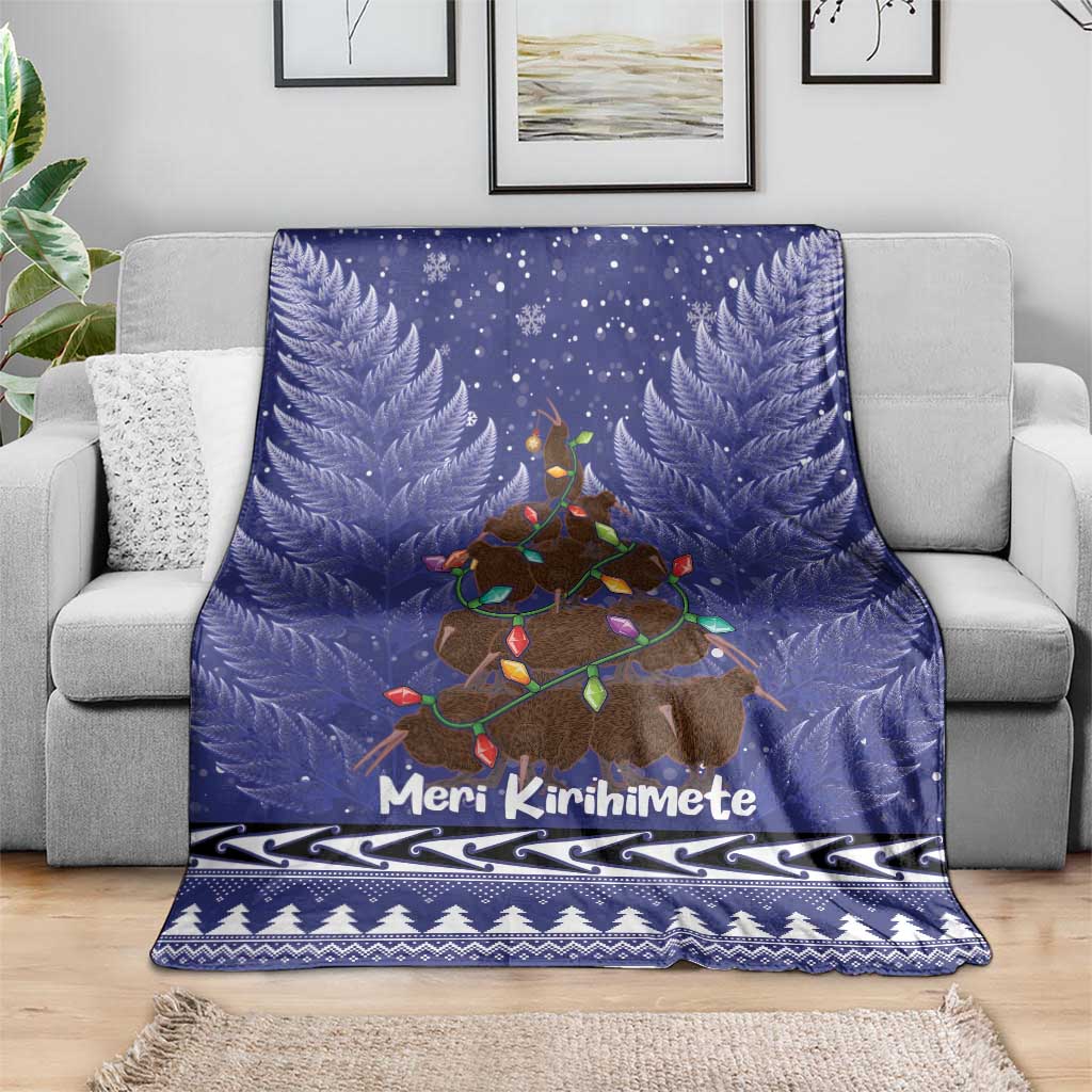 Kiwi New Zealand Christmas Blanket Meri Kirihimete Silver Fern - Blue Color
